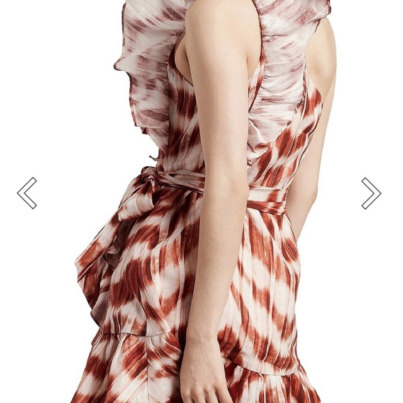 Banana Republic 100% Linen One Shoulder Zebra Brown Cream Mini Dress Size 2P - Picture 2 of 12